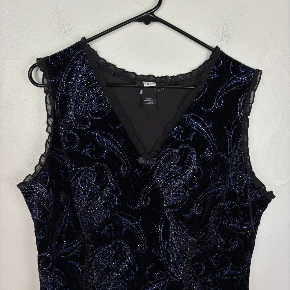 Studio 1940 Velvet Paisley Blouse Black Blue Glitter Ruffle Whimsygoth 18/20W - Picture 3 of 7